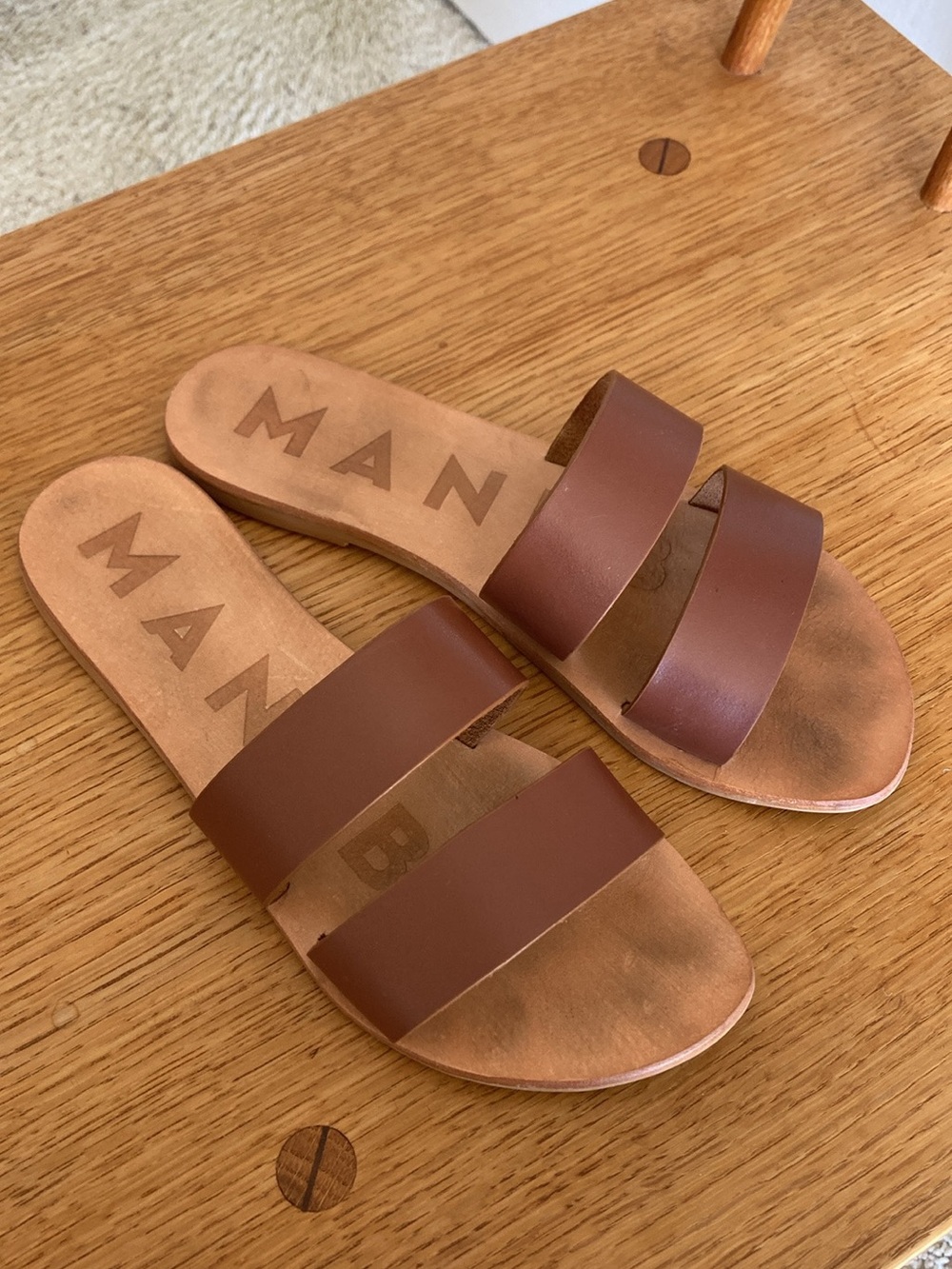 Manebi Brown Leather Slides